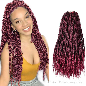 Low Price 24Inches Ombre Red Long Passion Twist Crochet Braiding Pre-Twisted Spring Bomb Braids Bulk Synthetic Hair Extensions